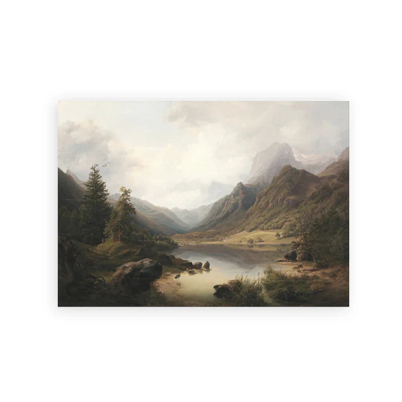 Rustikale Vintage-Landschaftsölgemälde Bergwald Wandkunst Kunstdrucke Galerie Wandbilder für Wohnzimmer Esszimmer Kunstdekoration | Karnz
