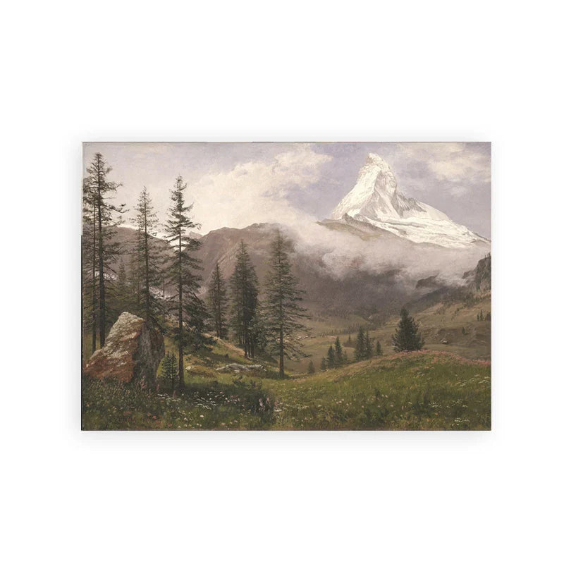Rustikale Vintage-Landschaftsölgemälde Bergwald Wandkunst Kunstdrucke Galerie Wandbilder für Wohnzimmer Esszimmer Kunstdekoration | Karnz