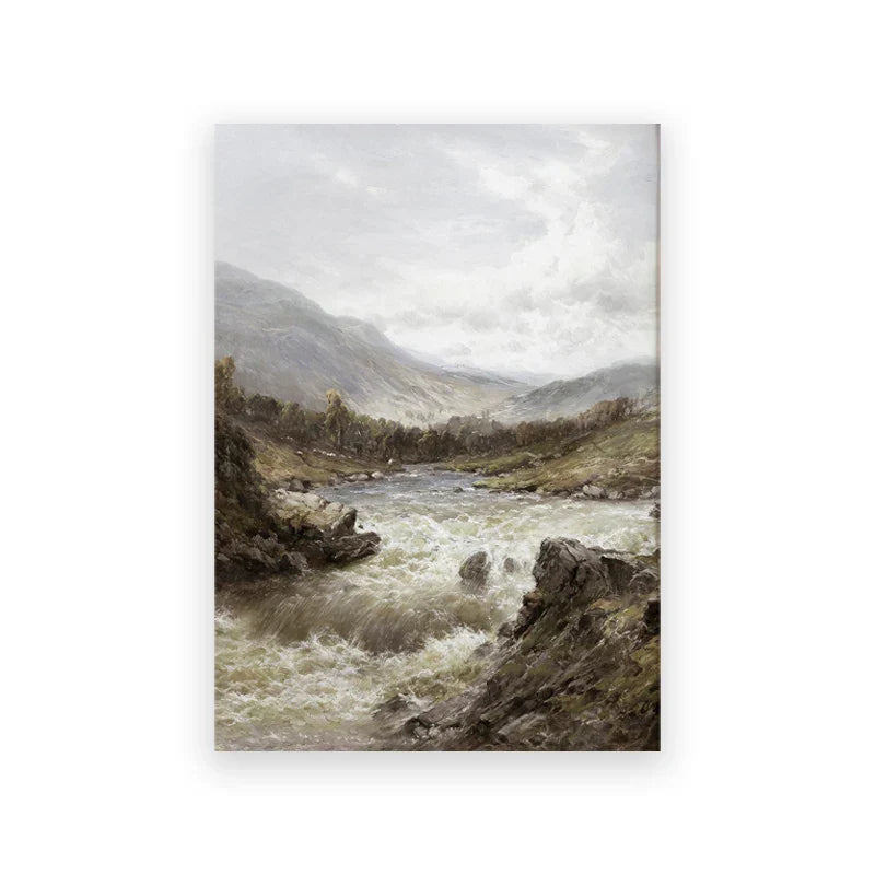 Rustikale Vintage-Landschaftsölgemälde Bergwald Wandkunst Kunstdrucke Galerie Wandbilder für Wohnzimmer Esszimmer Kunstdekoration | Karnz