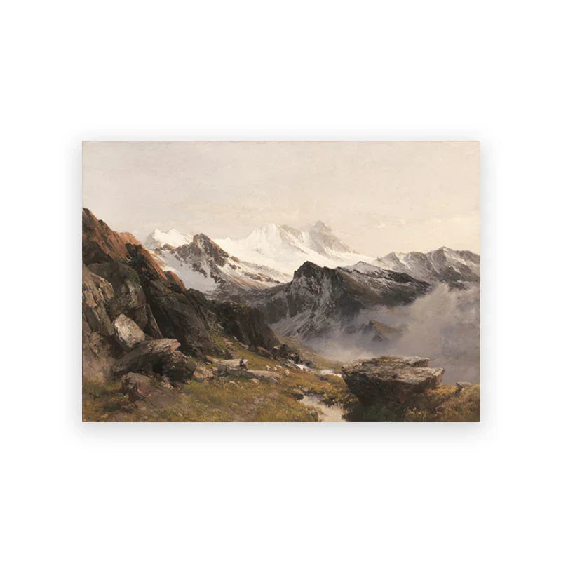 Rustikale Vintage-Landschaftsölmalerei Bergwald Wandkunst Fine Art Leinwanddrucke Galerie Wandbilder für Wohnzimmer Esszimmer Kunstdekoration