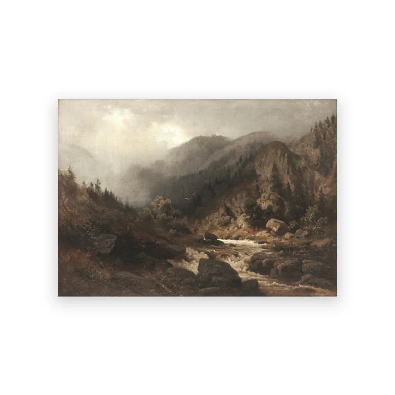 Rustikale Vintage-Landschaftsölgemälde Bergwald Wandkunst Kunstdrucke Galerie Wandbilder für Wohnzimmer Esszimmer Kunstdekoration | Karnz