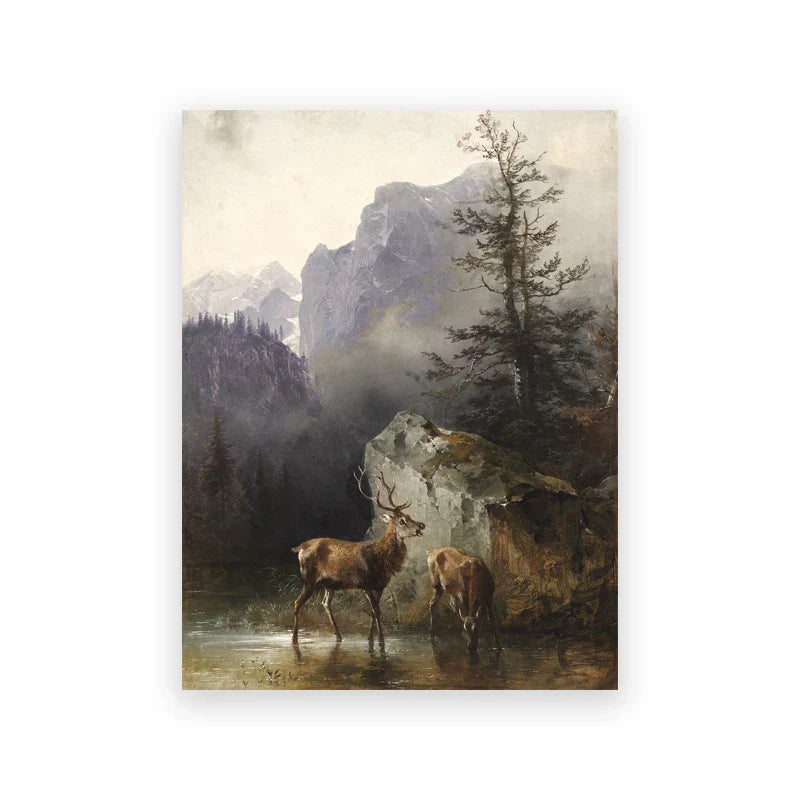 Rustikale Vintage-Landschaftsölmalerei Bergwald Wandkunst Fine Art Leinwanddrucke Galerie Wandbilder für Wohnzimmer Esszimmer Kunstdekoration