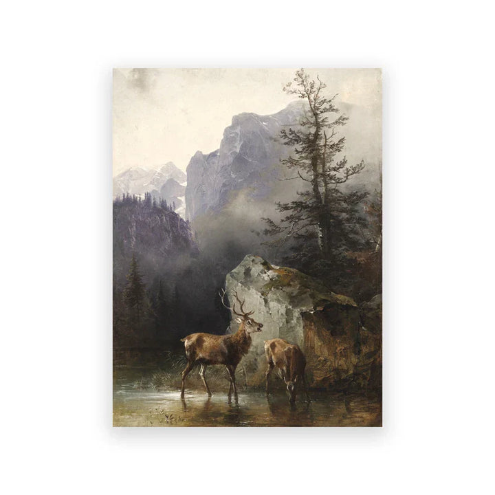 Rustikale Vintage-Landschaftsölgemälde Bergwald Wandkunst Kunstdrucke Galerie Wandbilder für Wohnzimmer Esszimmer Kunstdekoration | Karnz
