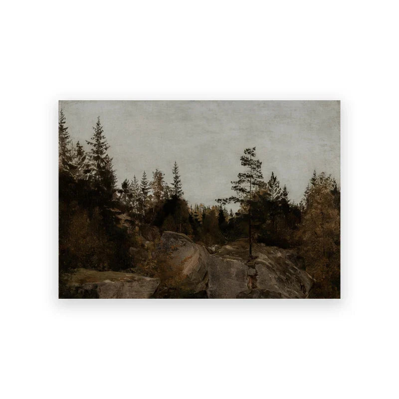 Rustikale Vintage-Landschaftsölmalerei Bergwald Wandkunst Fine Art Leinwanddrucke Galerie Wandbilder für Wohnzimmer Esszimmer Kunstdekoration