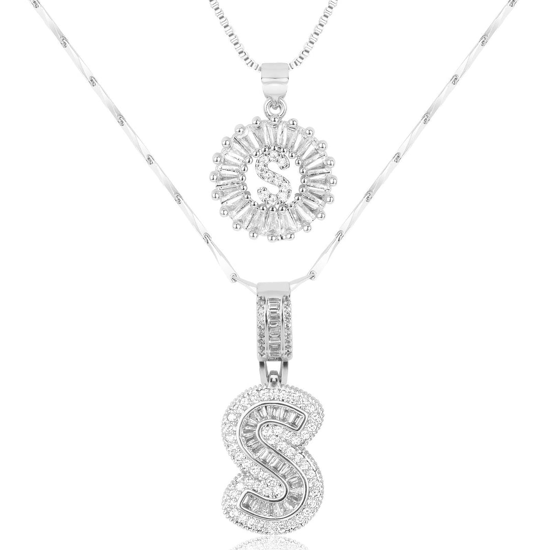 Karnz | 2pc 14k Diamant Buchstaben Initialen Halsketten