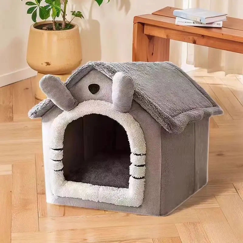 Plüsch-Haustierhaus mit Dach & rutschfester Bodenschale