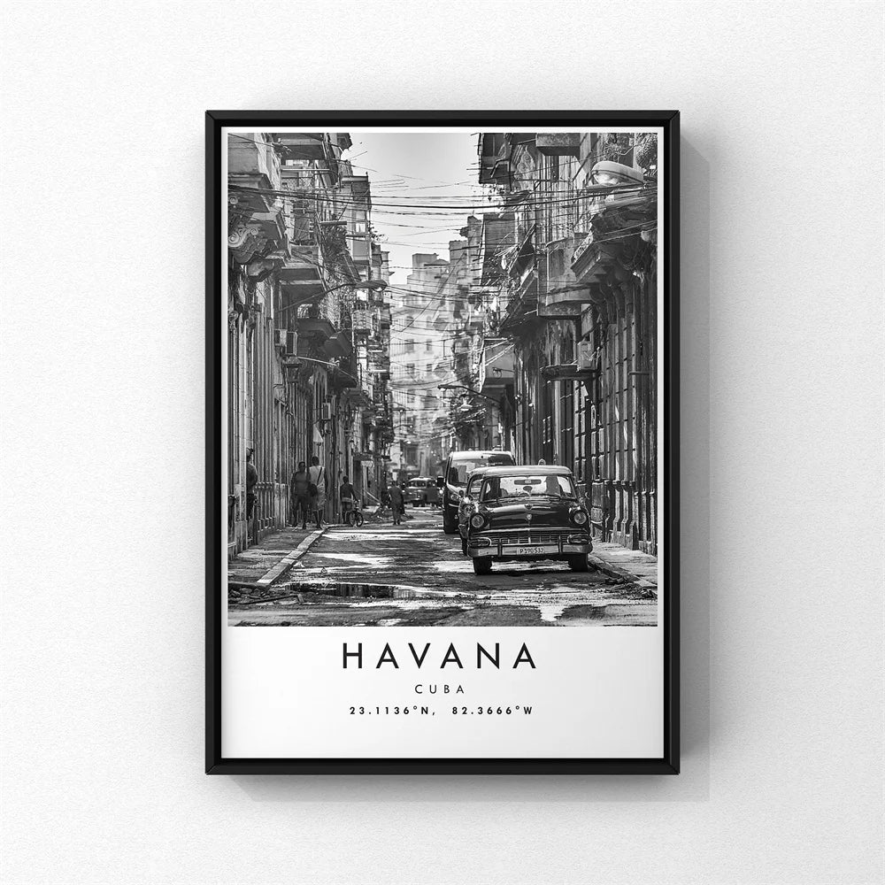 Cuba Havana Schwarz & Weiß Reiseplakat Wandkunst Feine Kunst Leinwanddrucke Bilder Für Wohnzimmer Esszimmer | Karnz