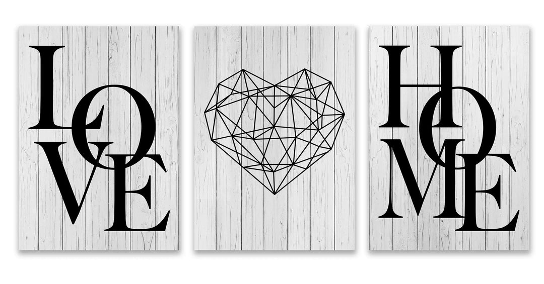 Set aus 3 Stück Geometrische Liebe Zuhause Herz Wandkunst Feine Kunst Leinwanddrucke Schwarz Weiß Minimalistische Poster Bilder Für Wohnzimmer Schlafzimmer Kunst Dekor | Karnz