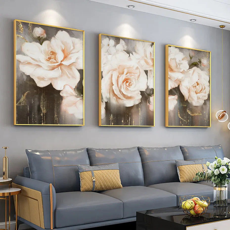 Rosa Beige Blüten Große Florale Wandkunst Feine Kunst Leinwanddrucke Elegante Abstrakte Botanische Bilder Für Wohnzimmer Schlafzimmer Kunst Dekor | Karnz