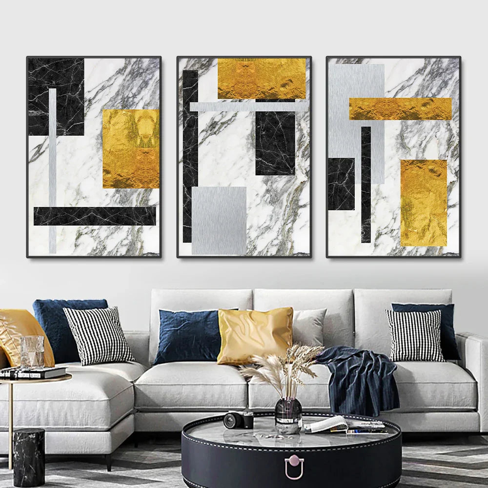 Schwarze Goldene Blockmarmor Abstrakte Wandkunst Feine Kunst Leinwanddrucke Moderne Geometrische Bilder Für Wohnzimmer Büro Kunst Dekor