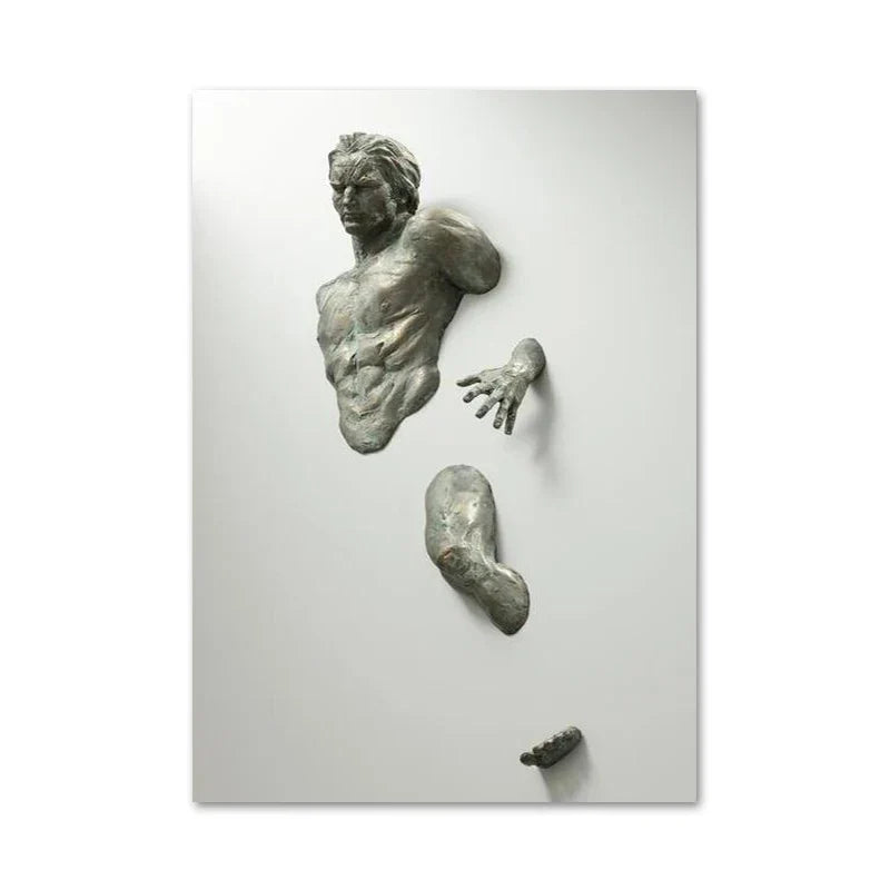 Moderne urbane abstrakte Eisenstatue Wandkunst Fine Art Leinwanddrucke 3D-Visualisierung Figurenkunst Bilder für minimalistische Wohnungswanddekoration | Karnz