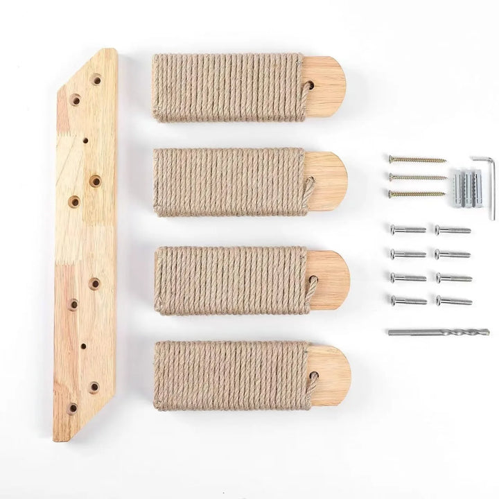 Katzenkletterleiter zur Wandmontage aus Holz mit Sisal Karnz