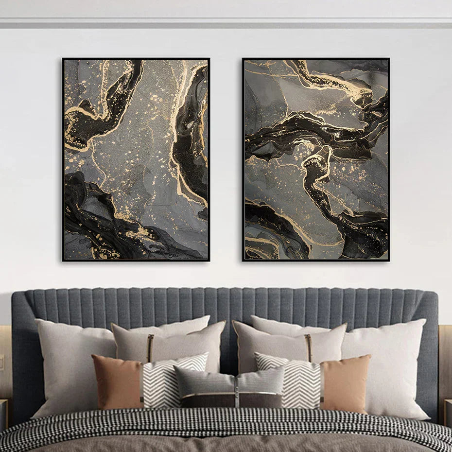 Abstrakte Schwarze Graue Goldene Flüssige Marmorprint Wandkunst Feine Kunst Leinwanddrucke Bilder Für Moderne Wohnung Wohnzimmer Home Office Dekor | Karnz