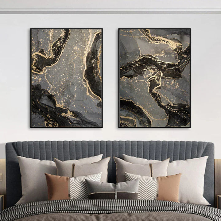 Abstrakte Schwarze Graue Goldene Flüssige Marmorprint Wandkunst Feine Kunst Leinwanddrucke Bilder Für Moderne Wohnung Wohnzimmer Home Office Dekor | Karnz