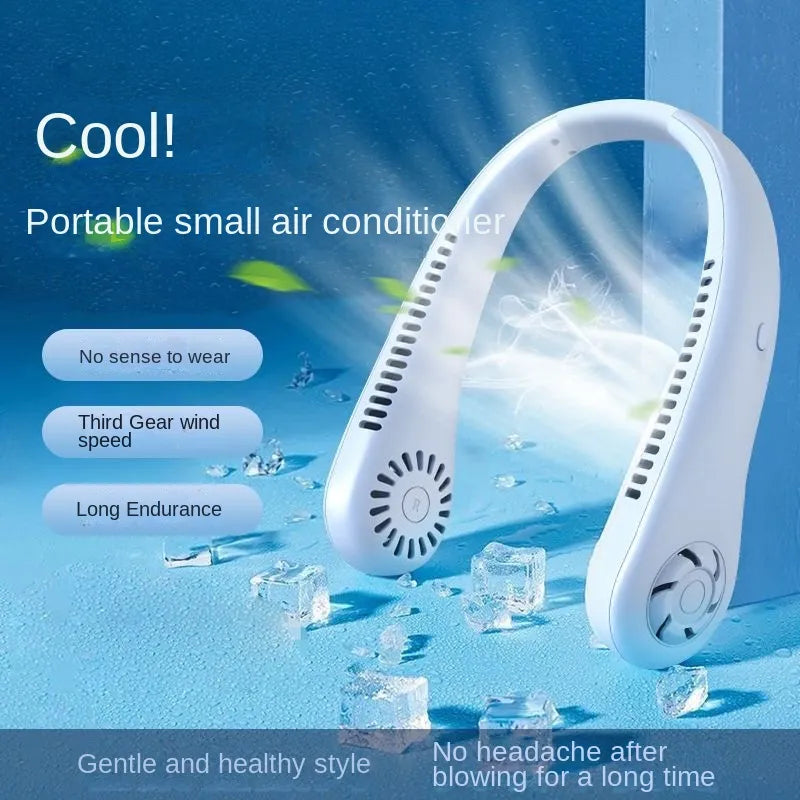 Bleib überall cool mit 1PC neuem Mini-Nacken tragbarem bladeless hängenden Nackenventilator - lange Akkulaufzeit, wiederaufladbar, 3-Geschwindigkeits-Luftkühler für den Sommer-Sport | Karnz