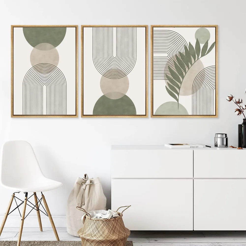 Set aus 3 Stück Modern Abstrakt Bohemian Minimalistisch Geometrisch Wandkunst Fein Kunst Leinwand Drucke Poster Bilder Für Wohnzimmer Dekor | Karnz