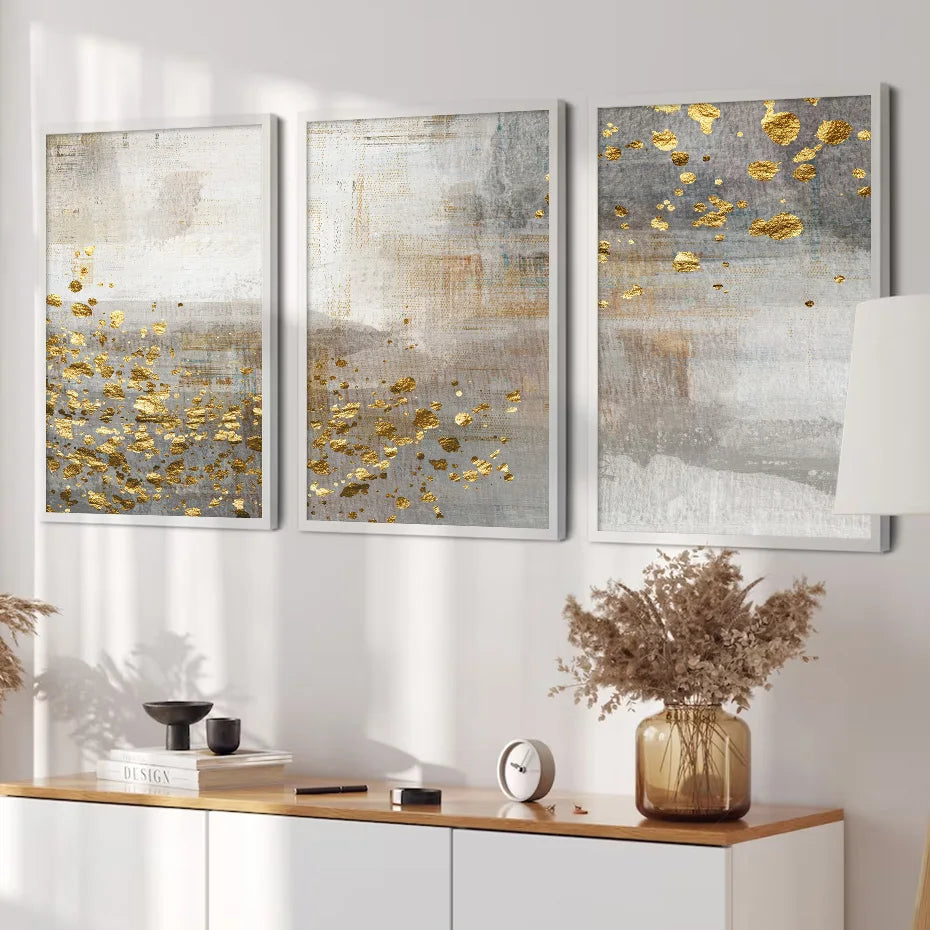 Beige Grau Goldgefleckt Vintage Abstrakte Wandkunst Fine Art Leinwanddrucke Zeitgenössische Bilder für elegante Innenräume | Karnz