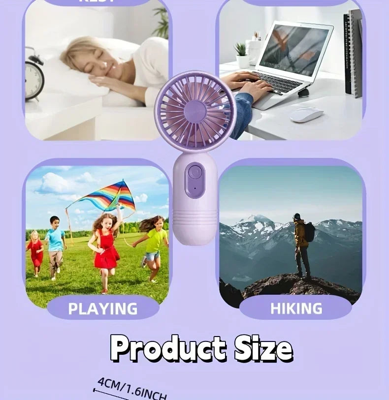 Mini Handheld USB Ventilator – 3-Geschwindigkeitsstarker Wind Tragbarer Tischventilator, Wiederaufladbar für Studenten, Büro, Outdoor, Reisen und Camping | Karnz