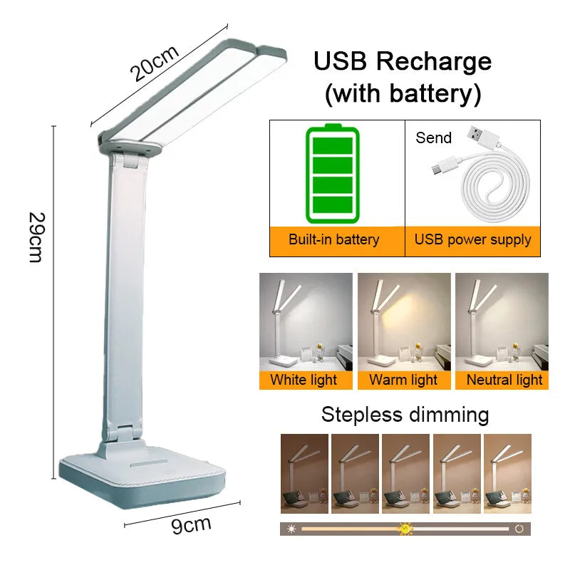 Karnz | LumiFold | LED Schreibtischlampe | 3 Helligkeitsstufen & Touch-Steuerung | USB wiederaufladbar & faltbar