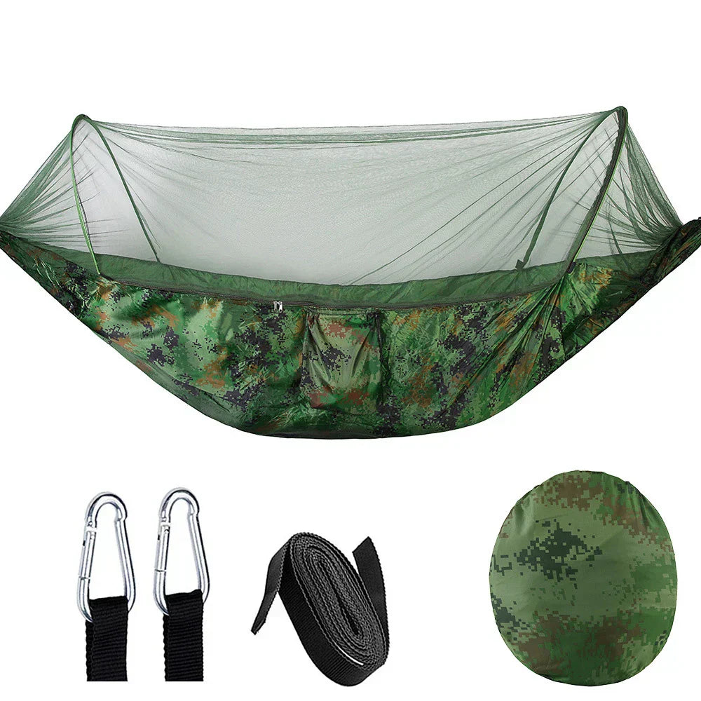OutdoorRelax Hängematte mit Moskitonetz und Schnellverschluss – 200 kg Tragfähigkeit | Karnz