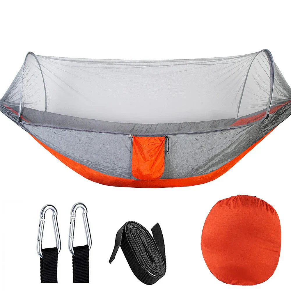 OutdoorRelax Hängematte mit Moskitonetz und Schnellverschluss – 200 kg Tragfähigkeit | Karnz