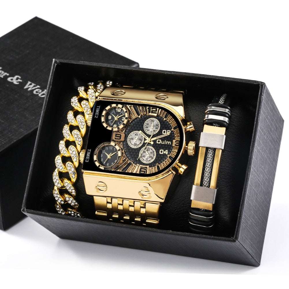 Karnz | Große Zifferblatt Uhr Quarz Geschäfts Herren Geschenkset