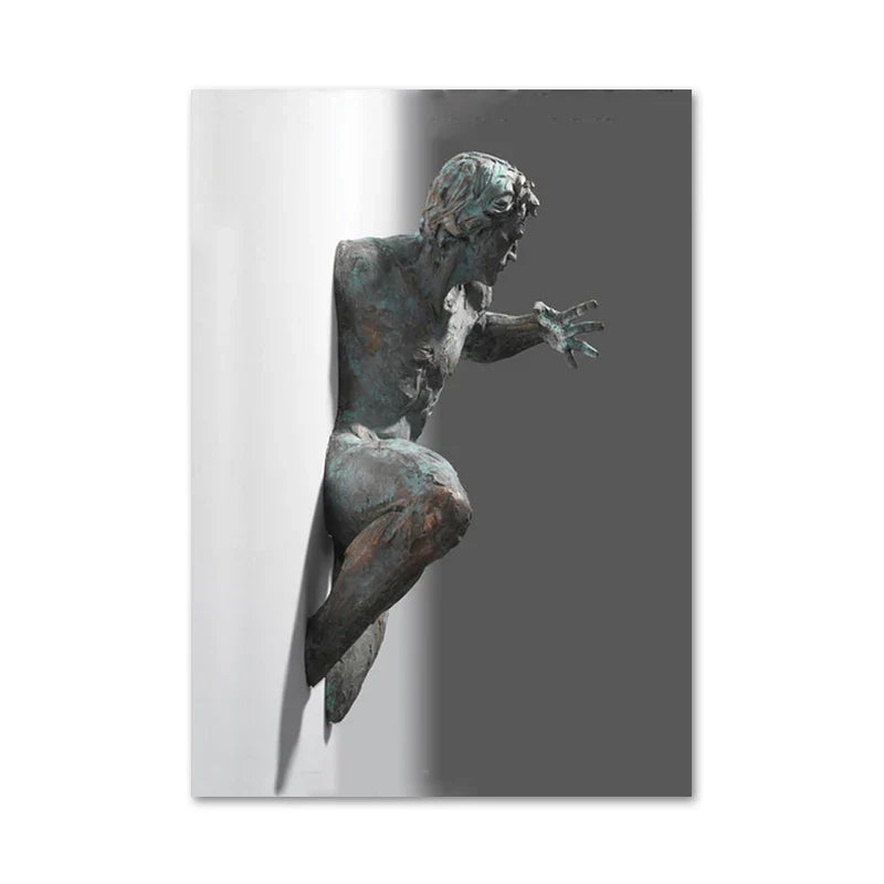 Moderne urbane abstrakte Eisenstatue Wandkunst Fine Art Leinwanddrucke 3D-Visualisierung Figurenkunst Bilder für minimalistische Wohnungswanddekoration | Karnz