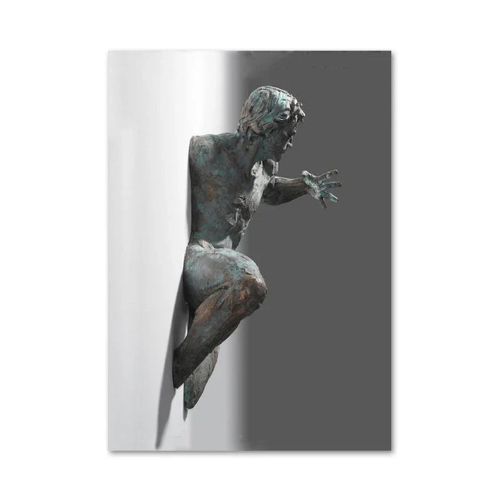 Moderne urbane abstrakte Eisenstatue Wandkunst Fine Art Leinwanddrucke 3D-Visualisierung Figurenkunst Bilder für minimalistische Wohnungswanddekoration | Karnz