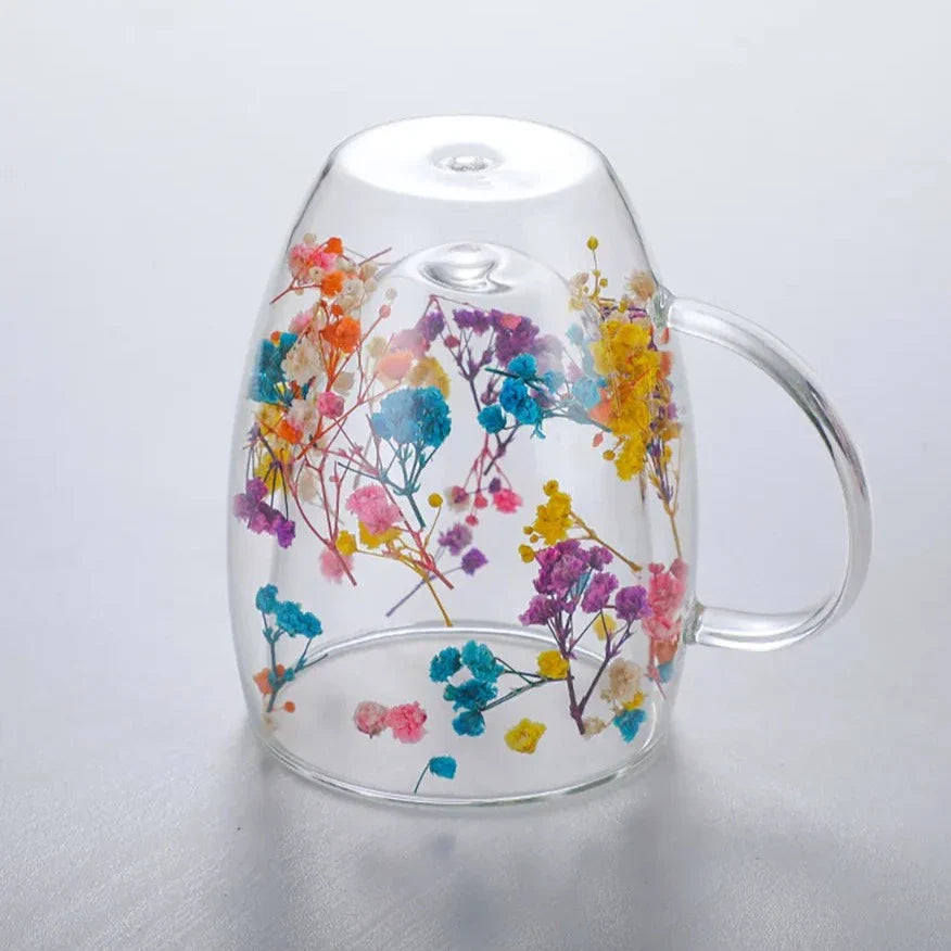 2pcs Getrocknete Blumen Doppelt wändige Glas Tasse