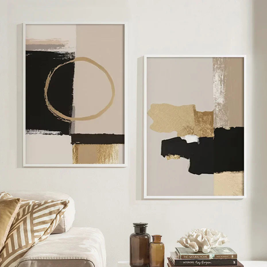 Schwarz Beige Gold Farbblock Abstrakte Wandkunst Fine Art Leinwanddrucke Moderne Bilder Für Wohnzimmer Schlafzimmer Zeitgenössische Inneneinrichtung | Karnz