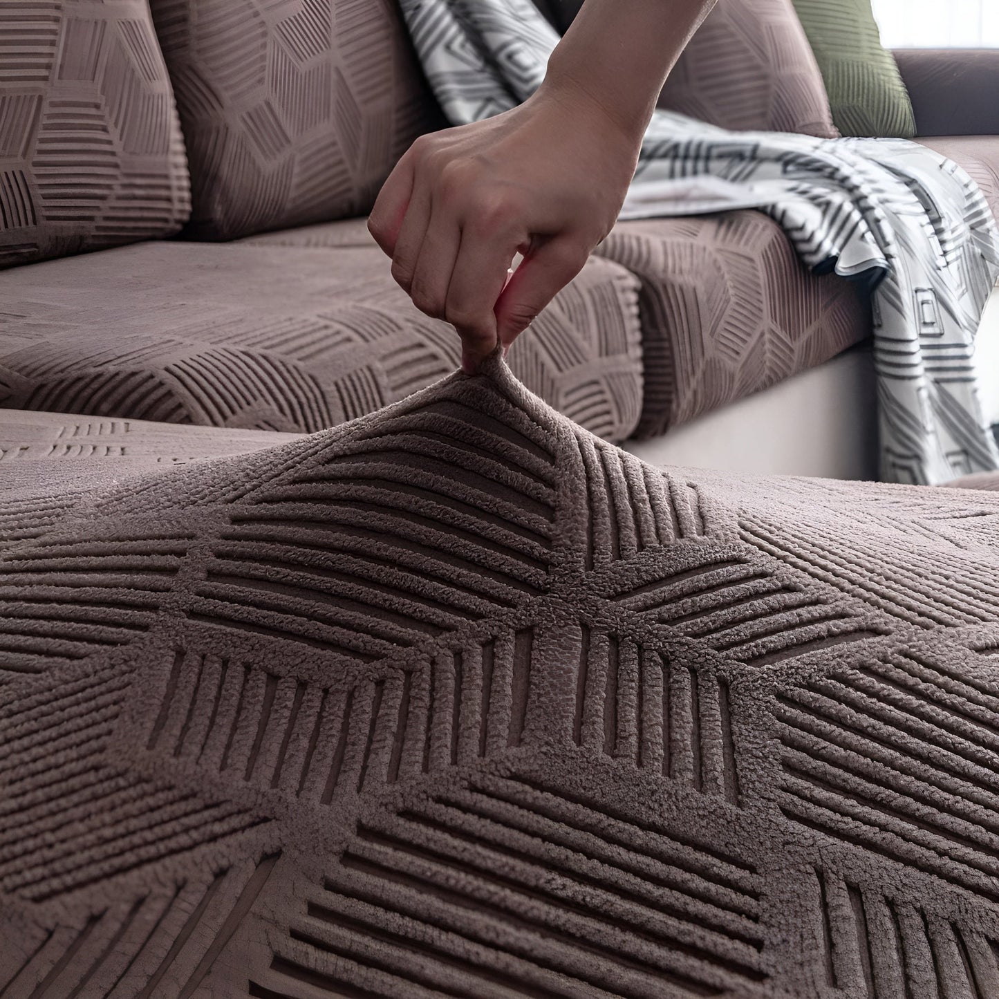 Jacquard-Sofabezug mit geometrischem Muster – weich und haustierfreundlich | perfekt zum Schutz und für gemütliche Wohnräume | Karnz