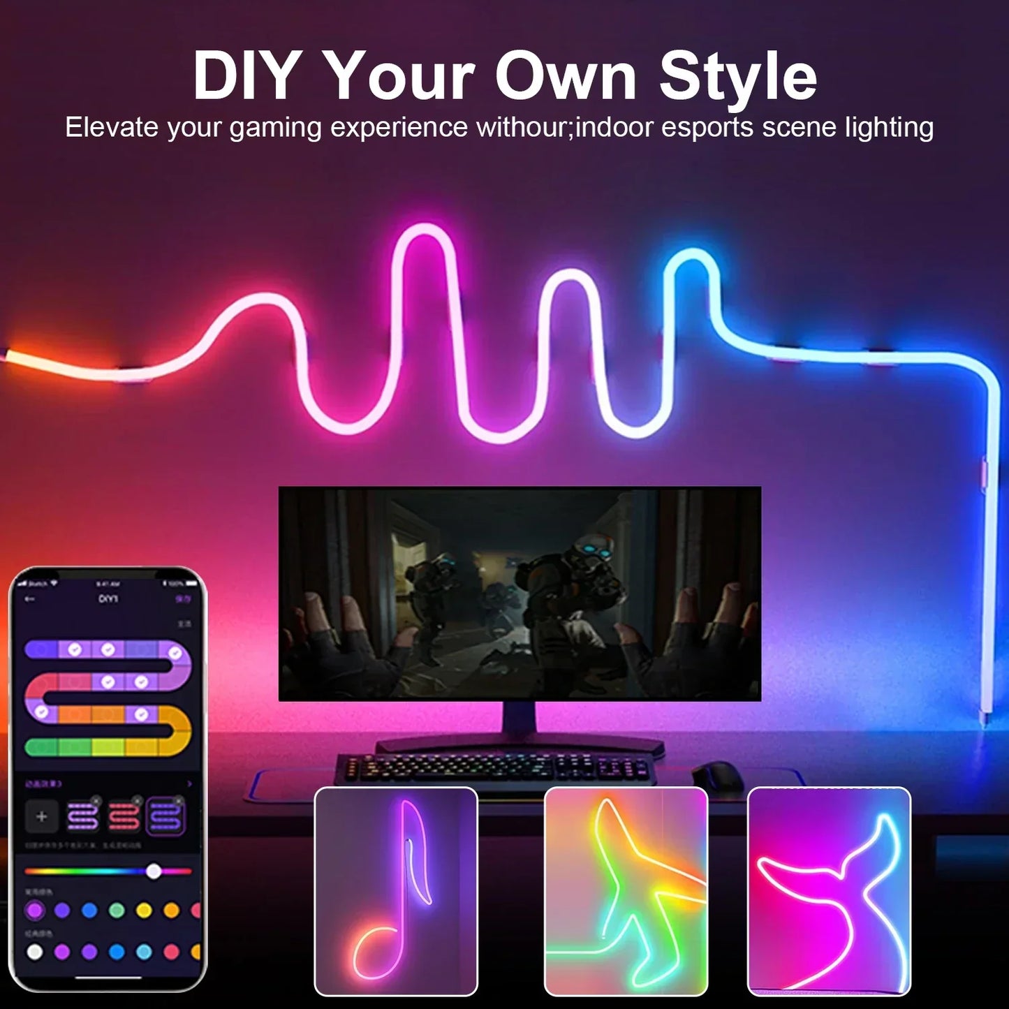 LED RGB-Band - Neon-Ambiente - Musik-Synchronisation - USB - TV- und Schlafzimmerdekoration | Karnz