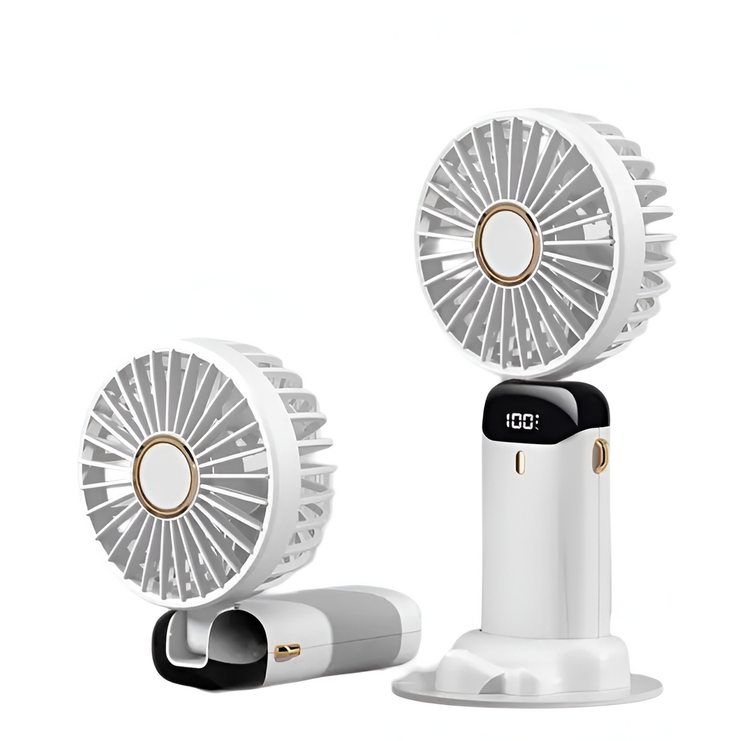 Wiederaufladbarer Handheld Mini Ventilator | 5-Geschwindigkeits, 90-Grad verstellbar & leise für Büro, Zuhause & Außenbereich | Karnz