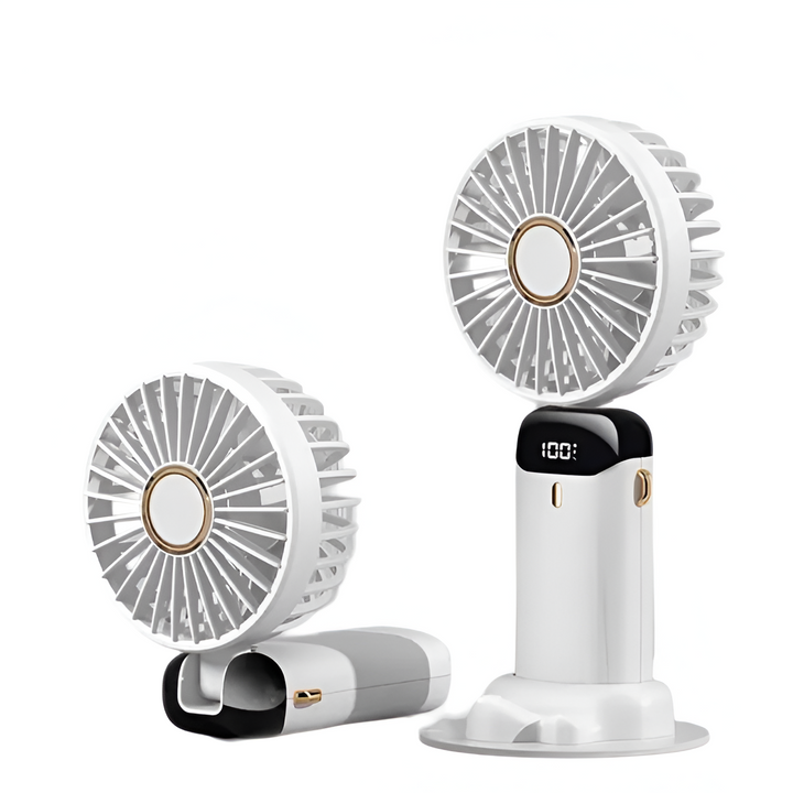 Wiederaufladbarer Handheld Mini Ventilator | 5-Geschwindigkeits, 90-Grad verstellbar & leise für Büro, Zuhause & Außenbereich | Karnz