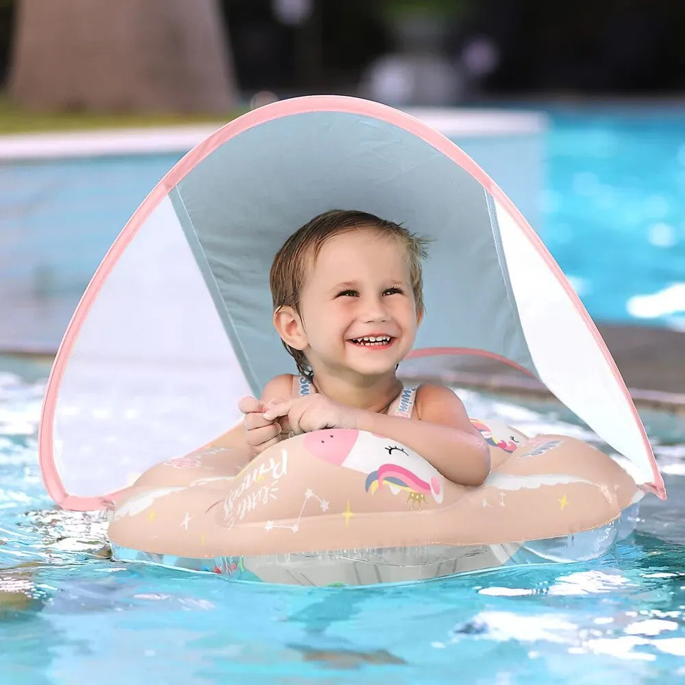 Solaboo Baby-Schwimmring | Mit UV-Schutzdach und Stütze | Aufblasbar und sicher | Ab 6 Monaten