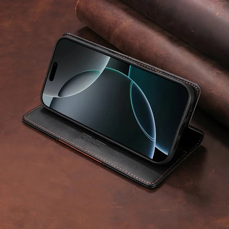 Sandsberg | RFID Leder iPhone 16/15 Magnetische Klapphülle Geldbörse Case