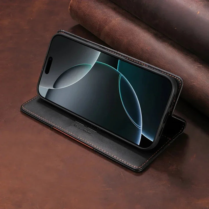 Sandsberg | RFID Leder iPhone 16/15 Magnetische Klapphülle Geldbörse Case