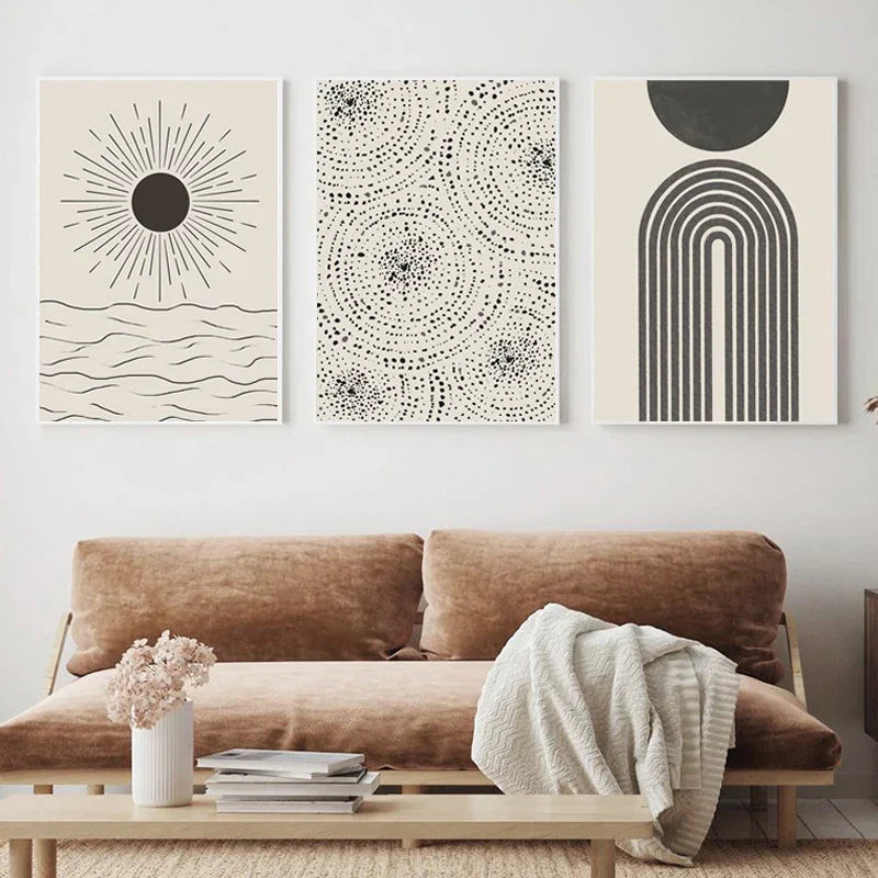 Sonne Meer Kreise Minimalistische Linienkunst Schwarz Weiß Wandkunst Feine Kunst Leinwanddrucke Bilder Für Modernes Wohnzimmer Schlafzimmer Wohnkultur | Karnz