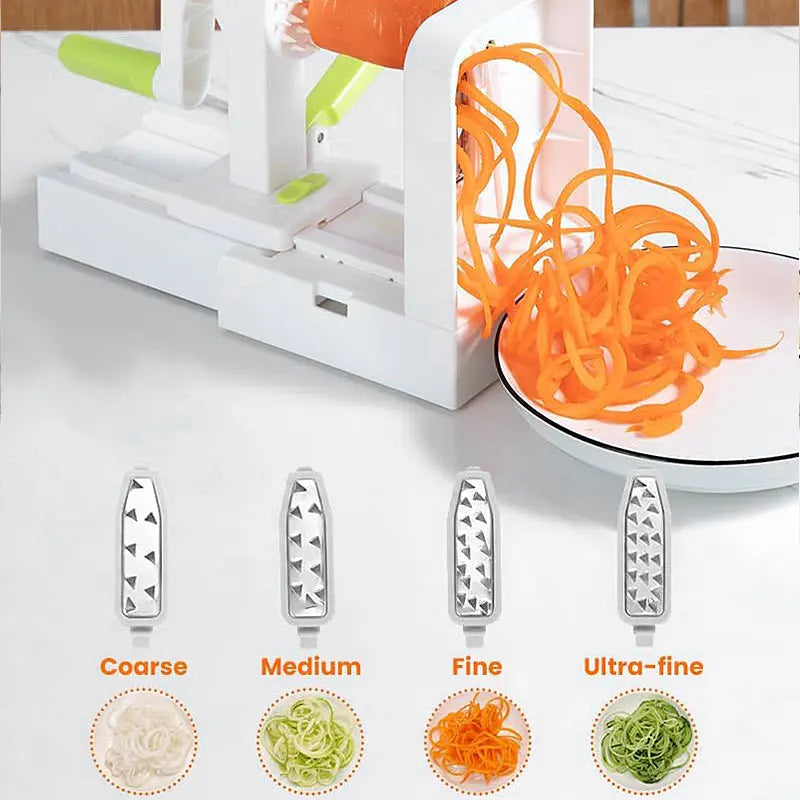 Karnz | SpiraChef Gemüsespiralschneider | 5-in-1 Spiralschneider & Hobel | Mit Saugfuß & Klappdesign | Für Zoodles, Gemüse & Obst