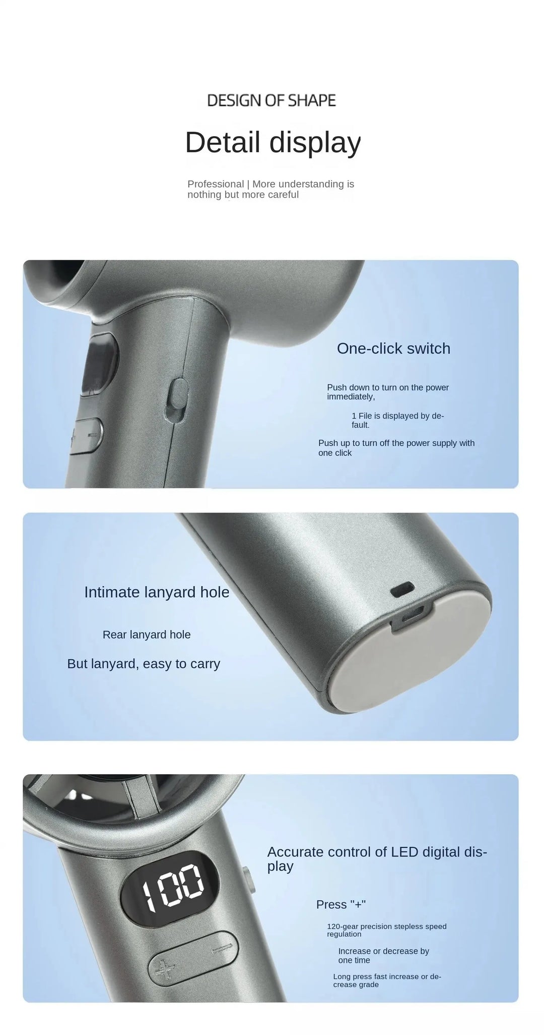 Tragbarer Mini bladeless Handventilator – USB wiederaufladbarer tragbarer persönlicher Ventilator mit 120-Geschwindigkeit Hochgeschwindigkeitsluftstrom, elektrischer Kühventilator | Karnz