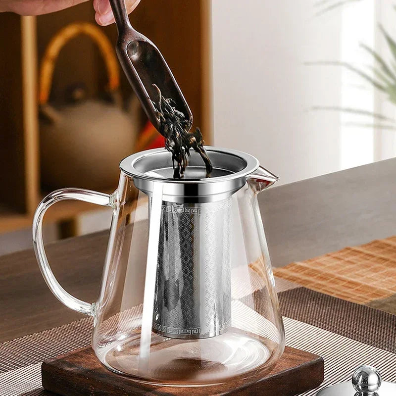 450ml-950ml Hitzebeständige Glas Teekanne – Edelstahl Teesieb, Blumen-Kessel für Kung Fu Teewaren, Puer- und Oolong-Tee