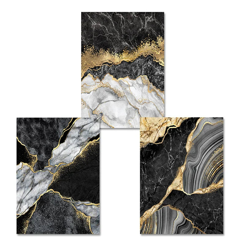 Moderne abstrakte schwarze graue goldene Geode-Marmor-Druck Wandkunst Fine Art Leinwanddrucke Bilder für luxuriöse Wohnung Wohnzimmer Home Office Dekor | Karnz