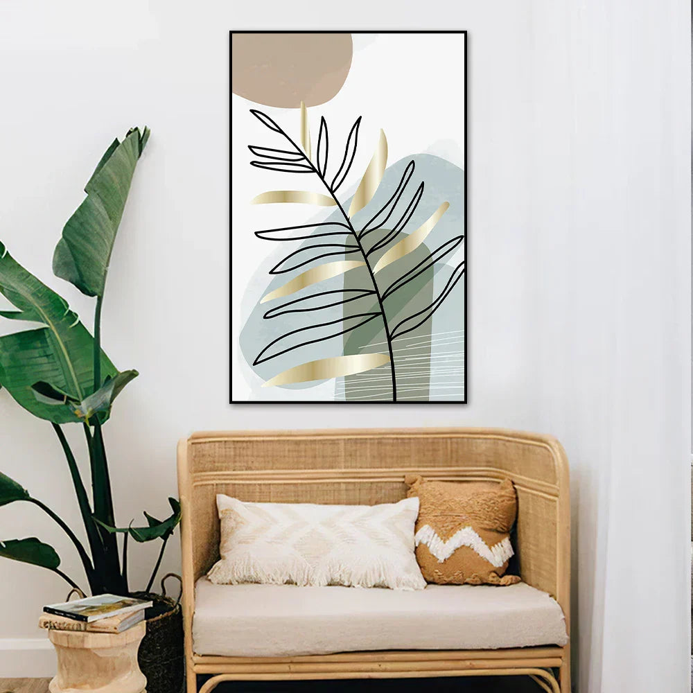 Set von 2PCS Botanische Abstrakte Linienkunst Blätter Wandkunst Feine Kunst Leinwanddrucke Einfache Nordische Bilder Für Wohnzimmer Dekor