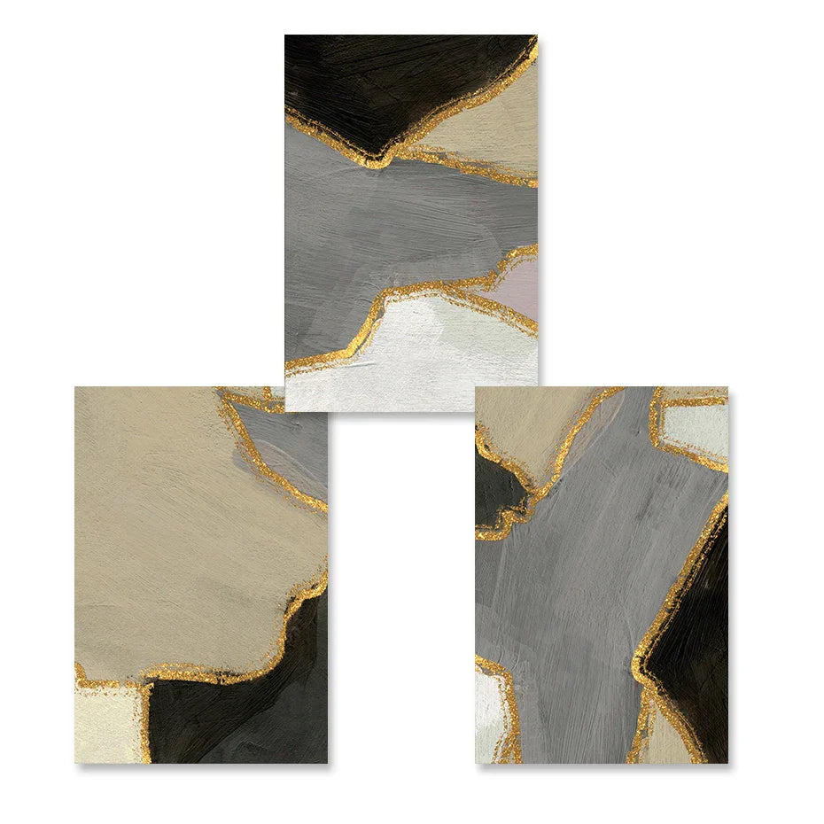 Abstrakte Blockfarbe Wandkunst Schwarz Grau Beige Golden Fine Art Leinwanddrucke Bilder Für Modernes Apartment Wohnzimmer Zeitgenössische Wohnkultur | Karnz