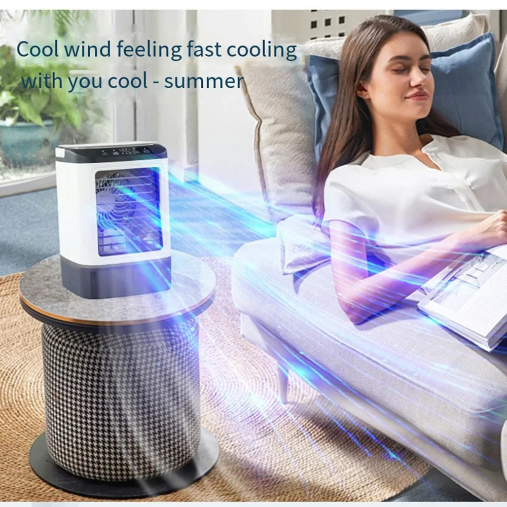 USB Tragbarer Mini-Luftkühler – 3-Geschwindigkeits-Desktop-Kühlventilator mit LED-Nachtlicht, Luftkühler für Zuhause, Büro und Camping | Karnz