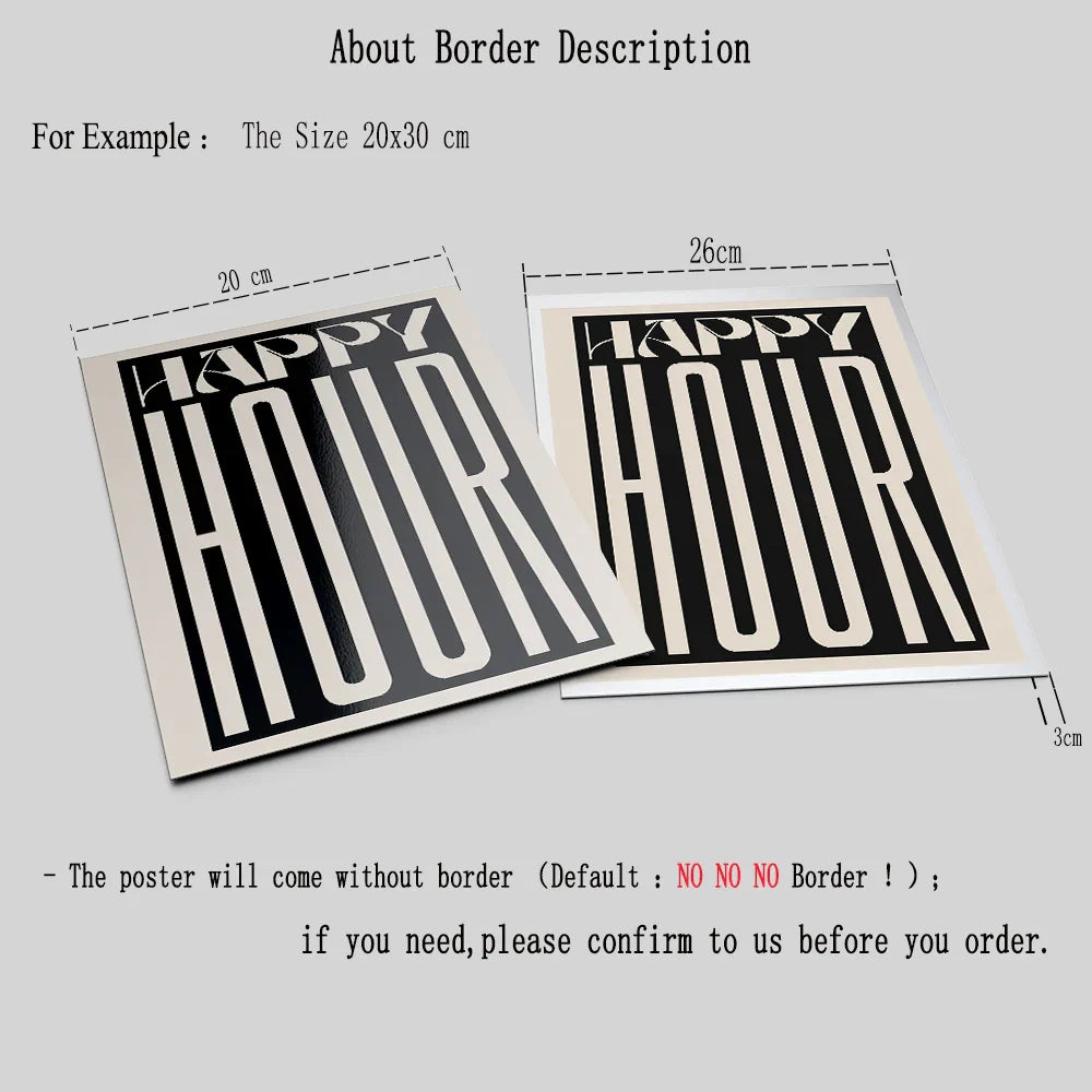 Retro Typografisch Happy Hour Bar Café Küche Wandkunst Feine Kunst Leinwanddrucke Bilder für Wohnzimmer Esszimmer Farbenfrohe Kunstdekoration | Karnz