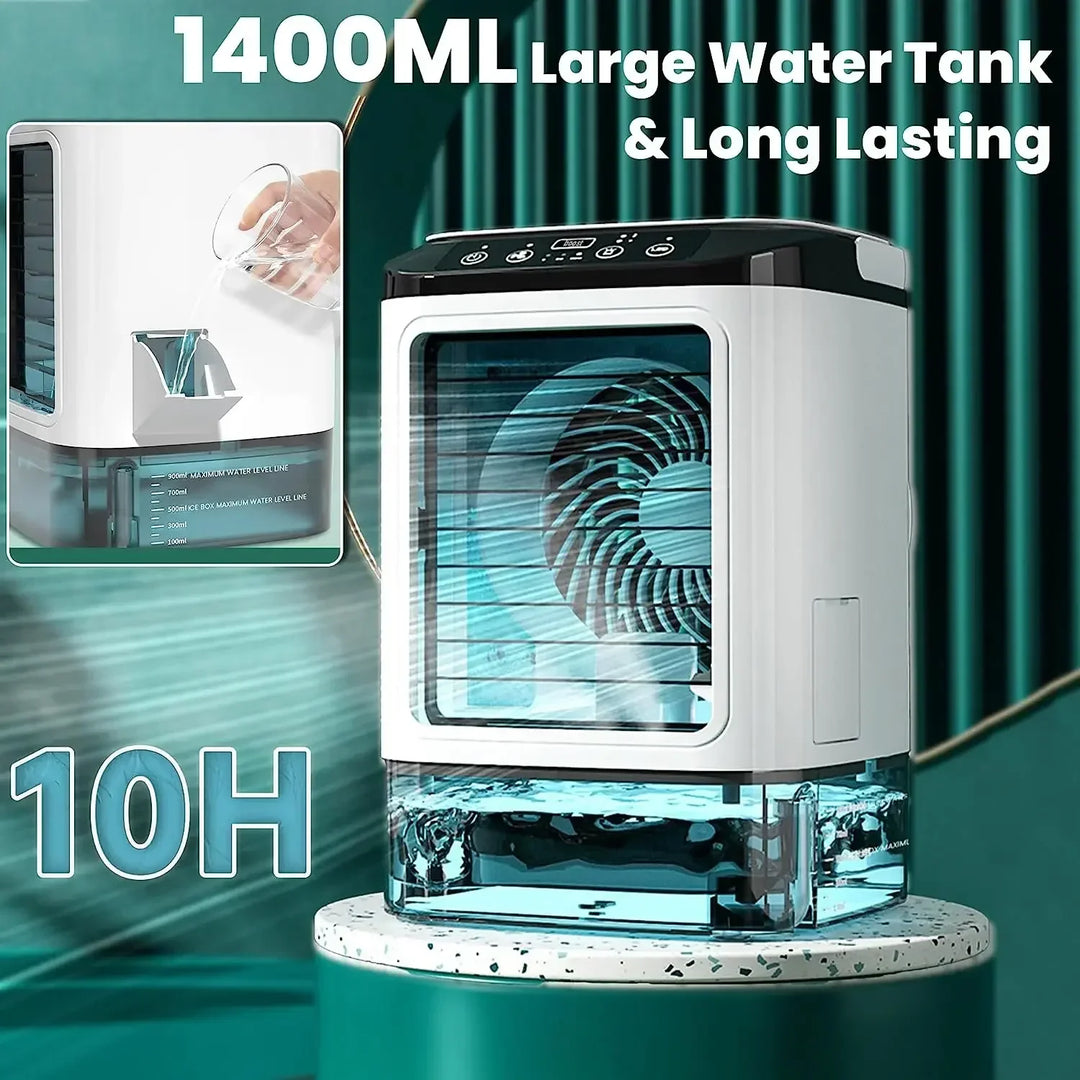 Luftkühler Tragbarer Ventilator Desktop Dual Spray Ultraschallvernebelung 3-Gang Leiser Luftkühler Nachtlicht Elektrischer Ventilator für Zuhause | Karnz