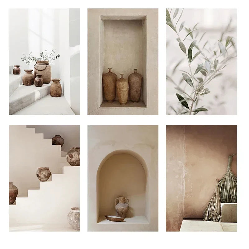 Neutrale Farben Terrakotta Stillleben Vase Wandkunst Fine Art Leinwanddrucke Poster Architekturfotos für modernes Wohnzimmer Schlafzimmer Wohnkultur | Karnz