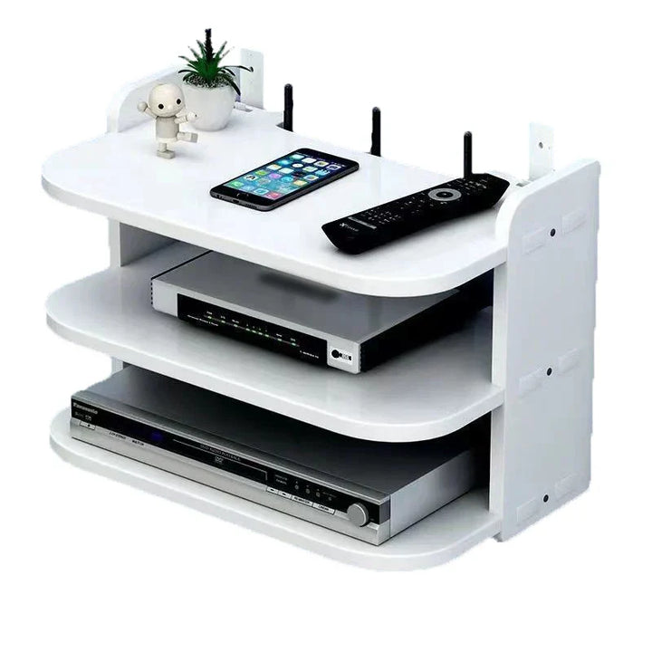 Karnz | SkyConnect Home | WLAN-Router Wandregal | Versteckter Kabel-Organizer & Steckdosenhalter | Schwebendes Regal für TV-Box & Mehr | Weiß | 40×12×8 cm