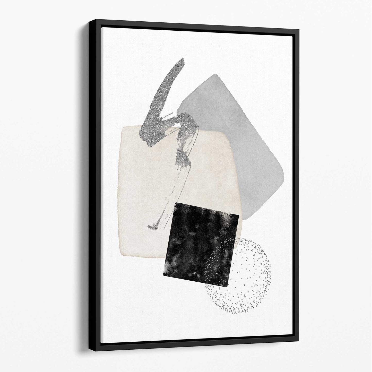 Abstrakte Aquarellformen in Schwarz, Grau und Elfenbein auf Leinwand Nr. 1